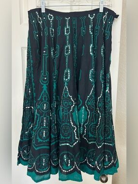 Passport Black Skirt with Teal Geometric Print